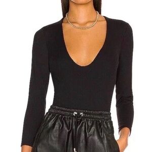 Free People Size MediumSleek Black Scoop-Neck Long Sleeve Bodysuit